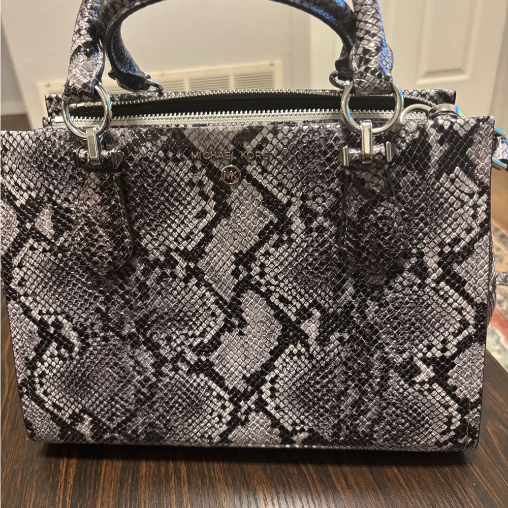 Michael Kors Snakeskin Satchel in Black and Gray